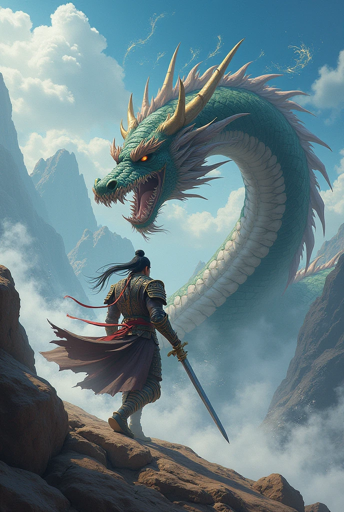 A garo with boots fighting with a Chinese dragon