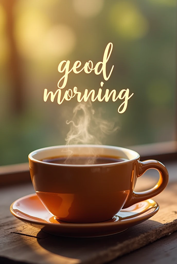 Cup of coffee with good morning phrase 