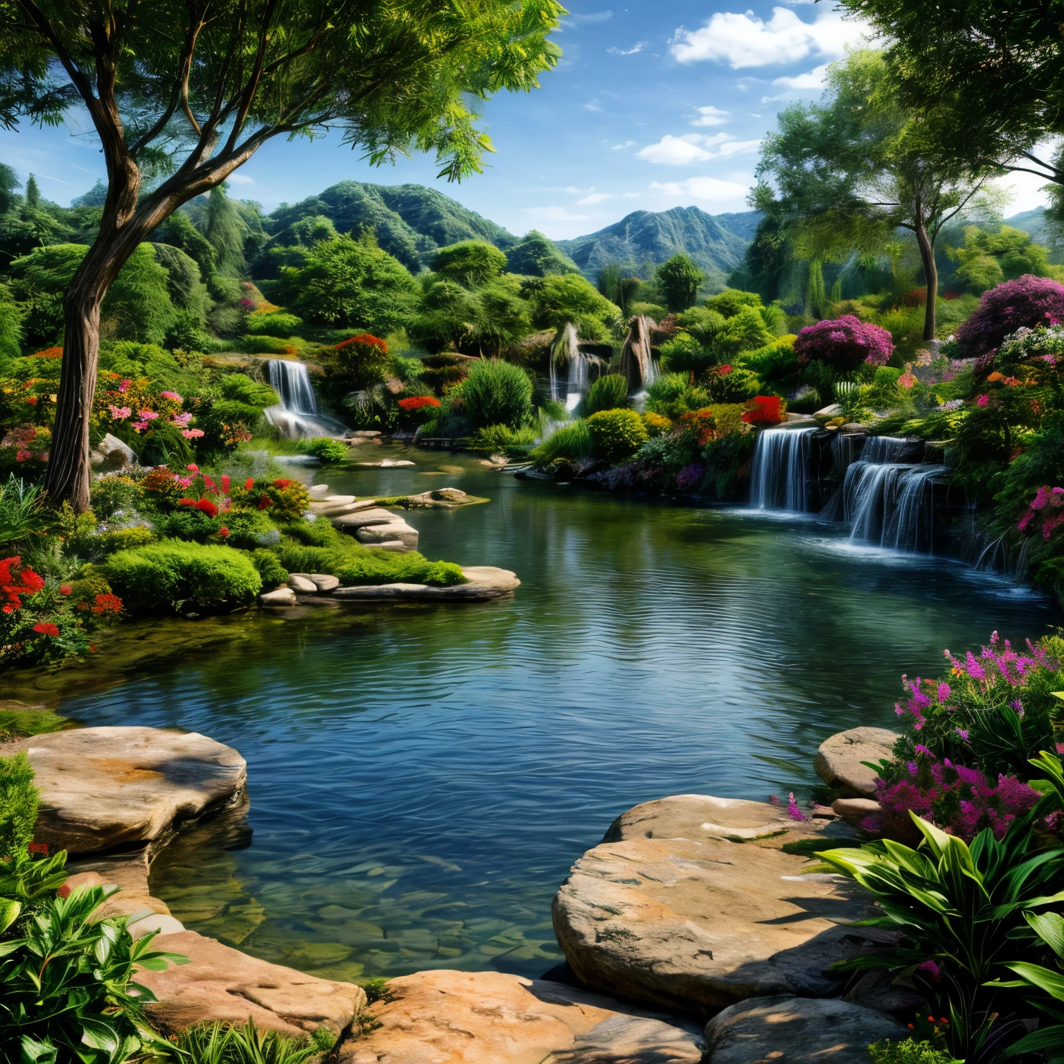 ((masterpiece)), ((best quality)), (high-resolution), (photo-realistic), (ultra-high detailed), the garden of Eden