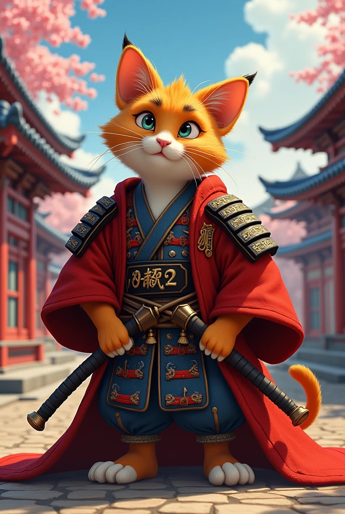 Puss in Boots stealing a samurai's clothes