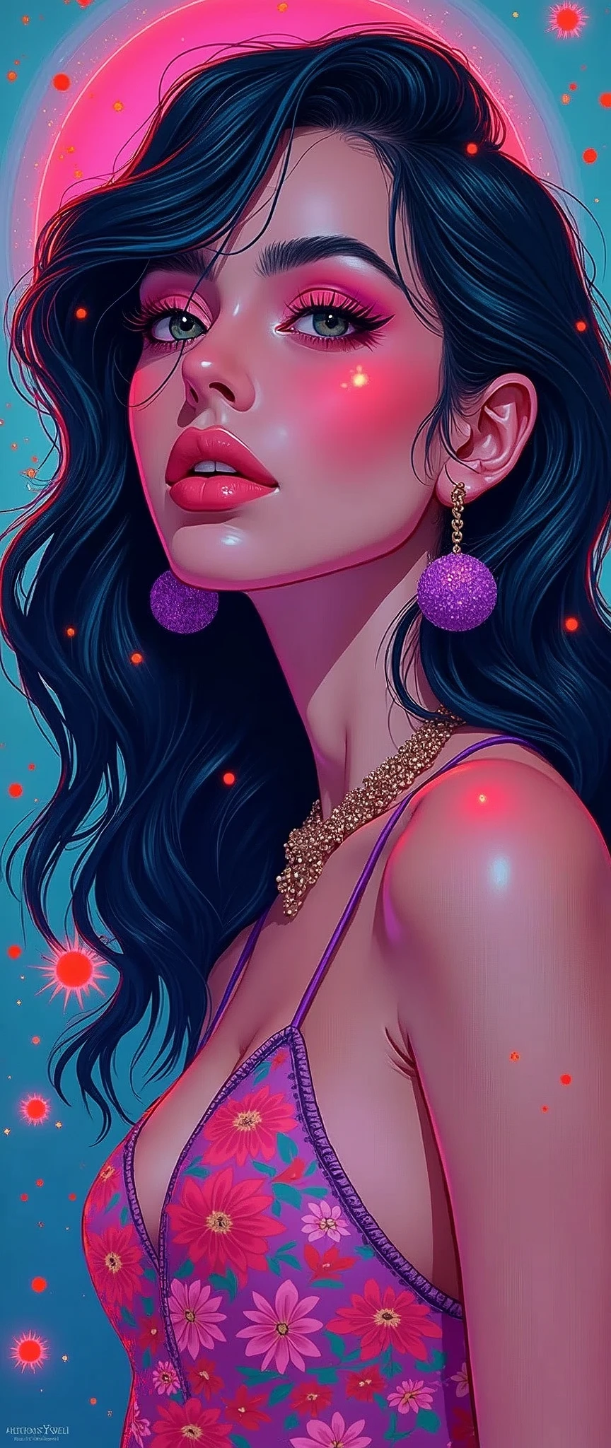 (masterpiece:1.2),(Highest quality),(Super detailed),(Ultra-high resolution),(Best illustrations),8k,wallpaper,(1 female),whole body,(Woman illustration,psychedelic,Neon color,Vector art,Layered textures,Avant-garde and pop, yet soothing illustrations)
