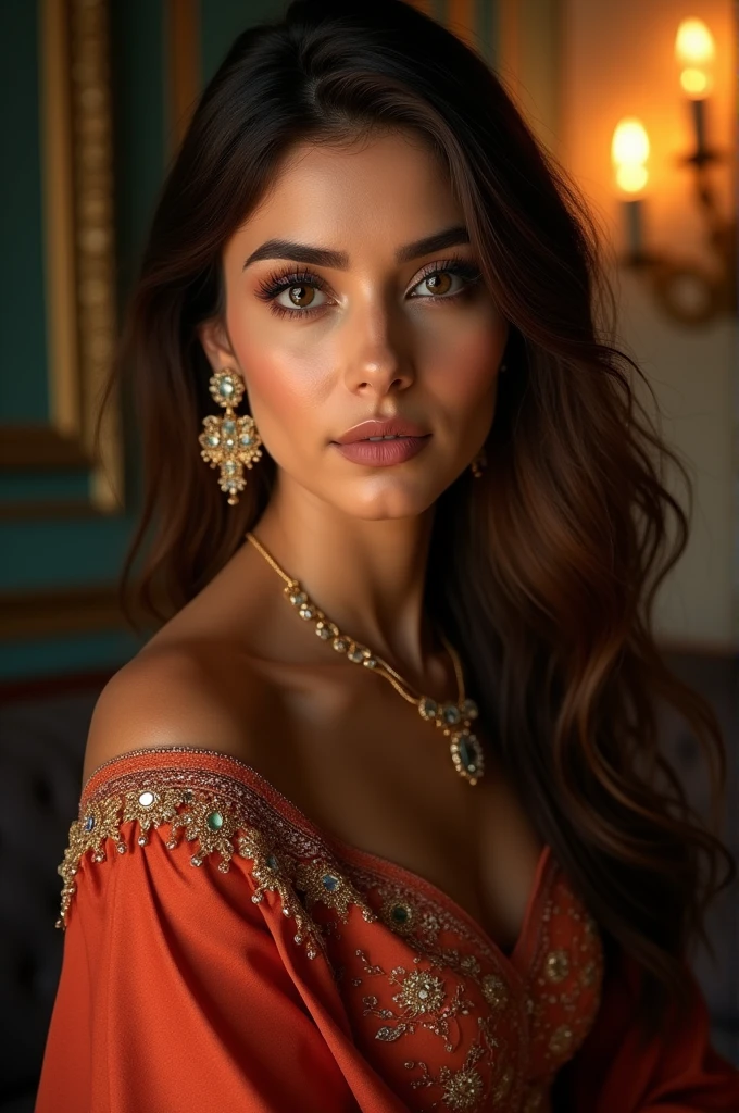 beautiful detailed eyes, beautiful detailed lips, extremely detailed eyes and face, long eyelashes, 1girl, Pakistani actress Mahira Khan, large neked breasts, perfect nipples, HDR, photorealistic, high quality, studio lighting, detailed facial features, elegant posing, natural skin tones, volumetric lighting, cinematic lighting, chiaroscuro lighting, dramatic shadows, warm color palette, glowing skin, detailed jewelry, intricate clothing, flowing hair, looking directly at camera, confident expression, masterpiece, ultra-detailed, 8k