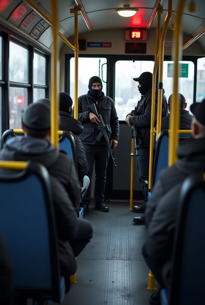 Armed robbers inside the bus
