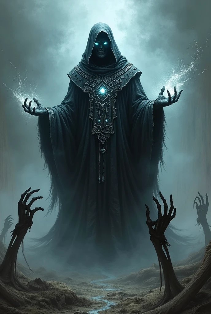 Osteon necromancer with black clothes and silver stars