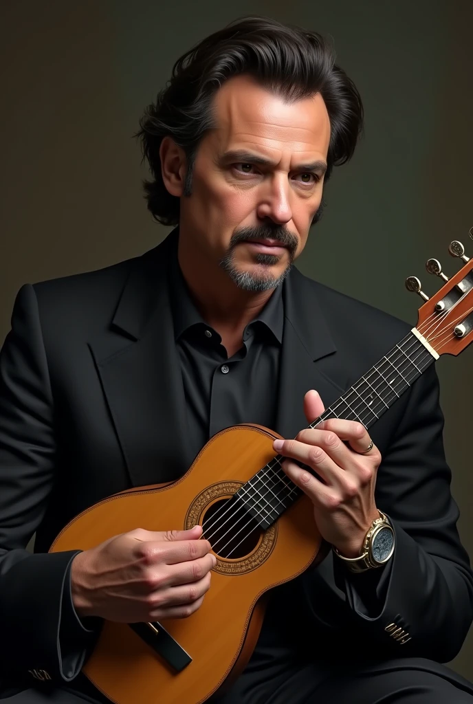 The singer and composer Julio Iglesias with a Quipe in his hand and that it is as real as possible 