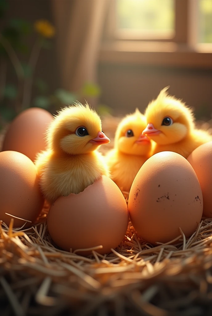 Create the image of chicken eggs hatching