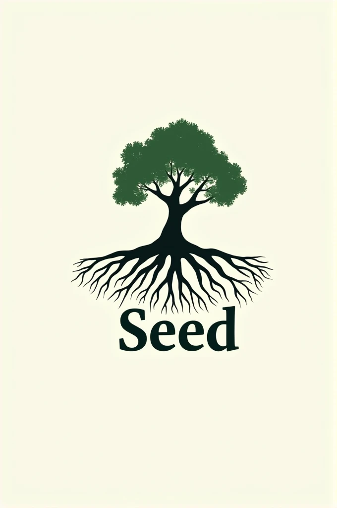 Creative brand logo with the name seed and a tree with deep roots