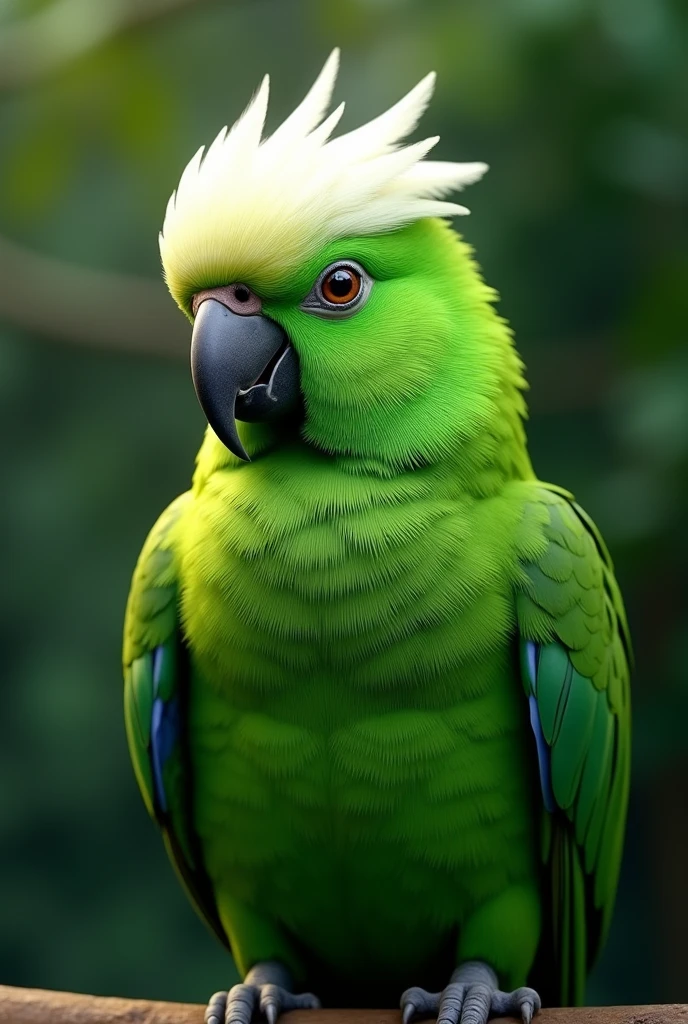 green parrot with a white [something]
 