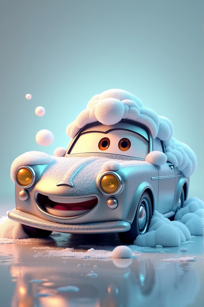 A picture of a smiling and happy car. Let it be wet with car wash foam