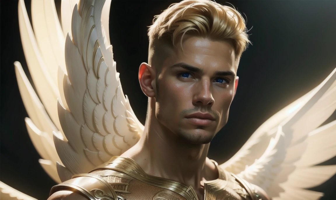 [((highly detailed, detailed eyes, detailed face, clear and realistic facial features, photorealistic, realistic light, cinematic)), (1 man), (((((Gorgeous perfect sexy powerful masculine male angel))))), (((two wings coming from his back))), ((faint halo)), ((((short blond hair, faintly glowing eyes with white iris)))), ((35 years old)), ((wearing flattering angelic clothes)), (((aura of divine power))), standing in a cozy apartment at nighttime, ((light blush)), (((wearing a clearly indignant expression)))]