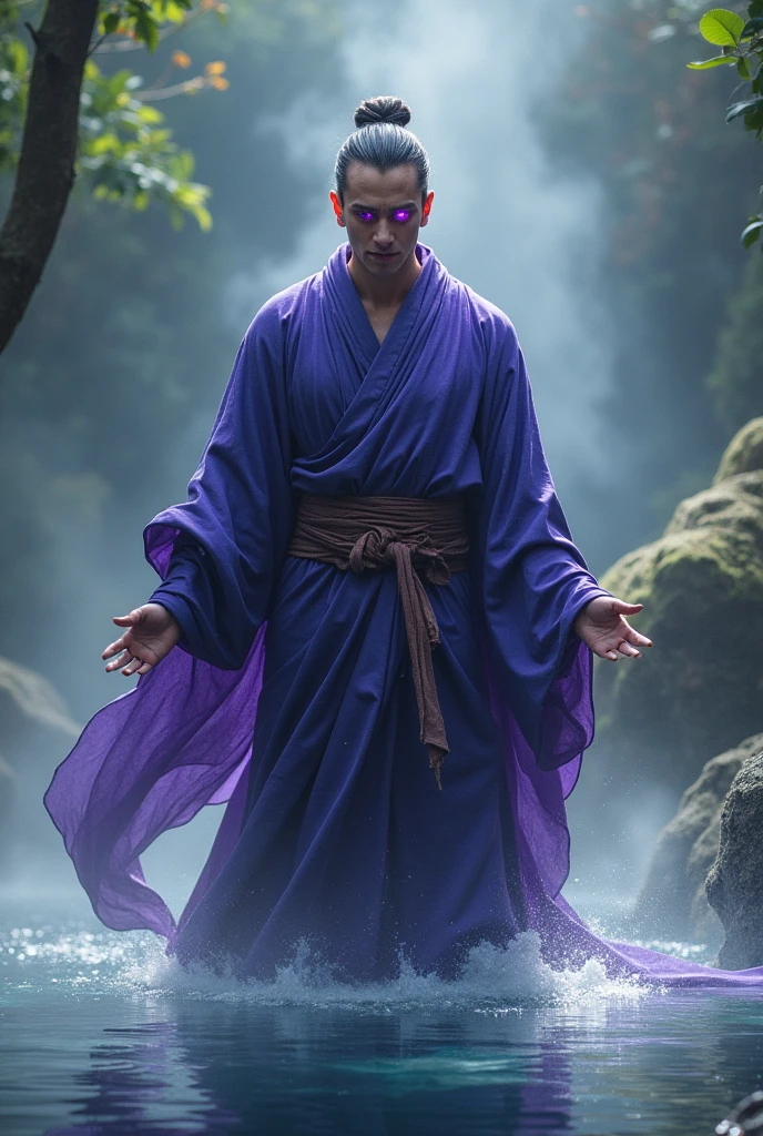 Monk、Monk、Fighting、male、hot spring、Full body view、Hypnosis、brainwashing、Corrupted Contact、Purple Eyes