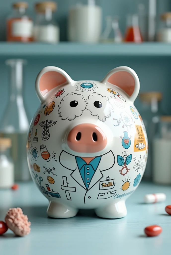 piggy bank with a pharmaceutical chemist medicine and pills design 