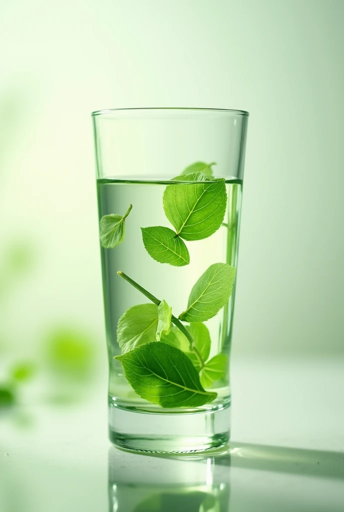 Infusion of green leaves in a glass of water