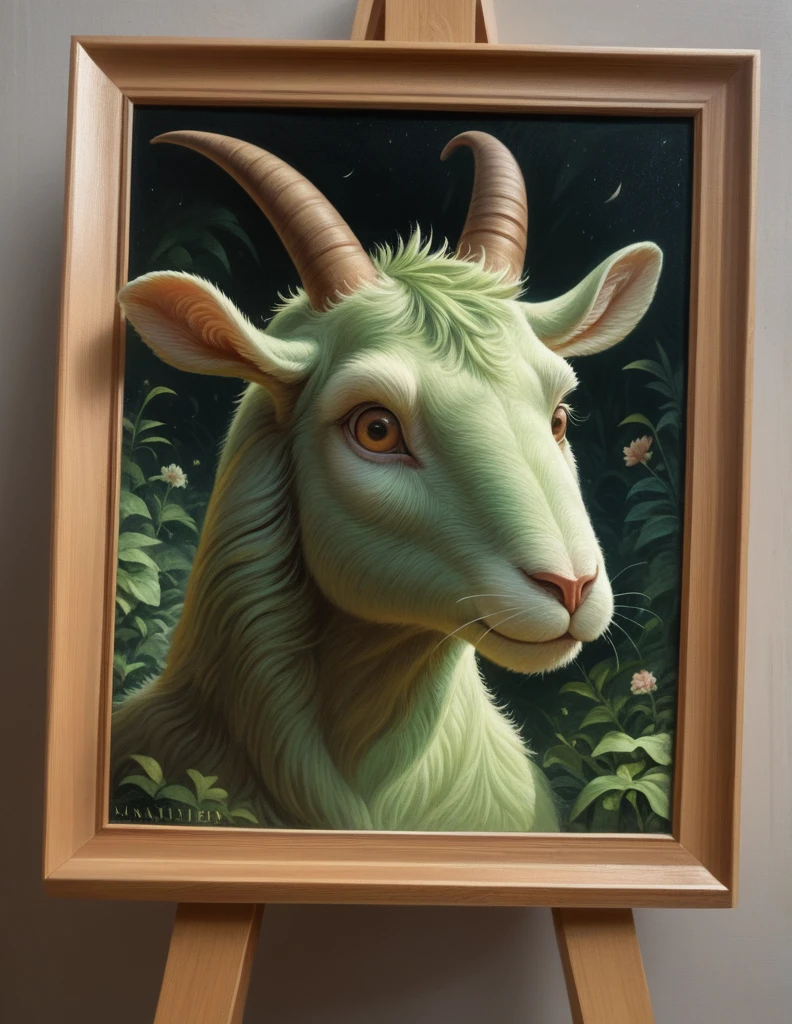 Green goat Cartoon vintage !!film!!, sharp focus, wide shot, zeiss lens, detailed, studio Ghibli, tim hildebrandt, digital painting, artstation, detailed concept art, illustration, wide shot, 4K, digital art,
