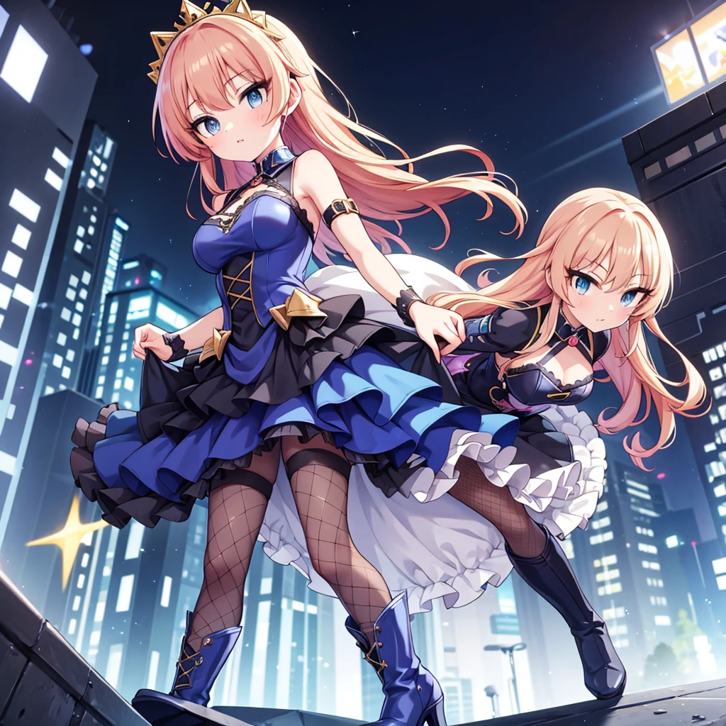 Girl
Mary is 1m75 tall and weighs around 65kg. She has shoulder-length curly blonde hair and sparkling blue eyes.
Mary wears a short black dress with fishnet tights, as well as high heeled boots.