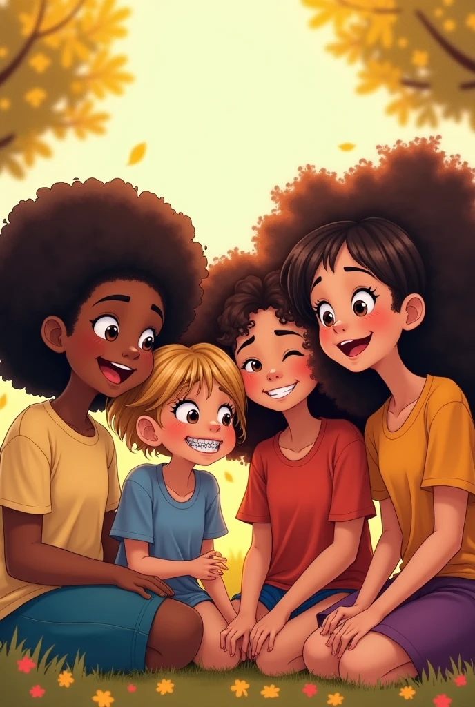 Make 4 friends together The 1 dark skin, curly hair, long eyelashes, chubby The 2 white skin, small face, curly hair negro Enana y flaca
La 3 piel blanca, straight hair with golden highlights, with braces on teeth, cara delgada y Skinny body
La 4 piel blanca, chocolate hair, cachetona, Skinny body