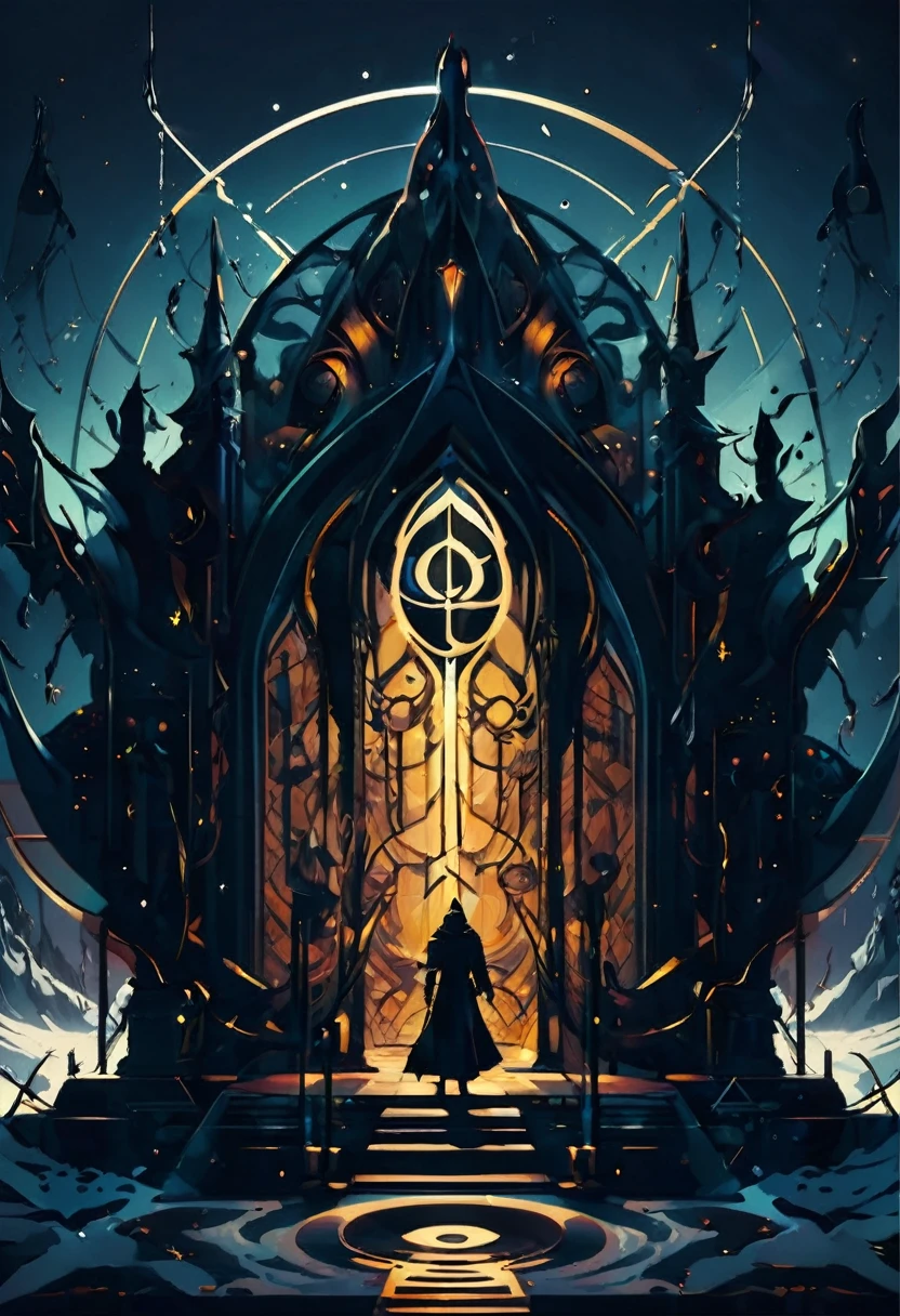 brilliant emporium, logo, futuristic and gothic atmosphere, runesmith master, shadows, each stroke or lines full of nordic runes, cafe vibes