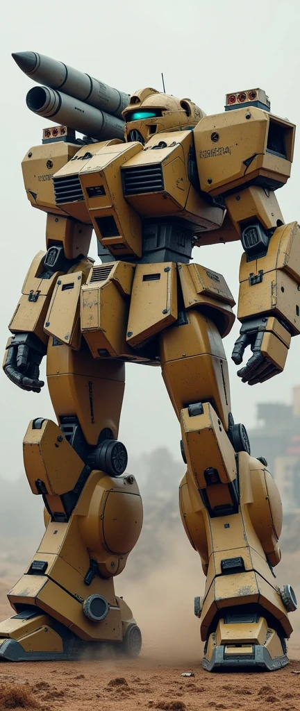 (photorealism:1.2), (Epic), (Front mission mecha style), mecha, military mecha, heavy armored, light brown painting, armamento pesado, misille launcher showlder,