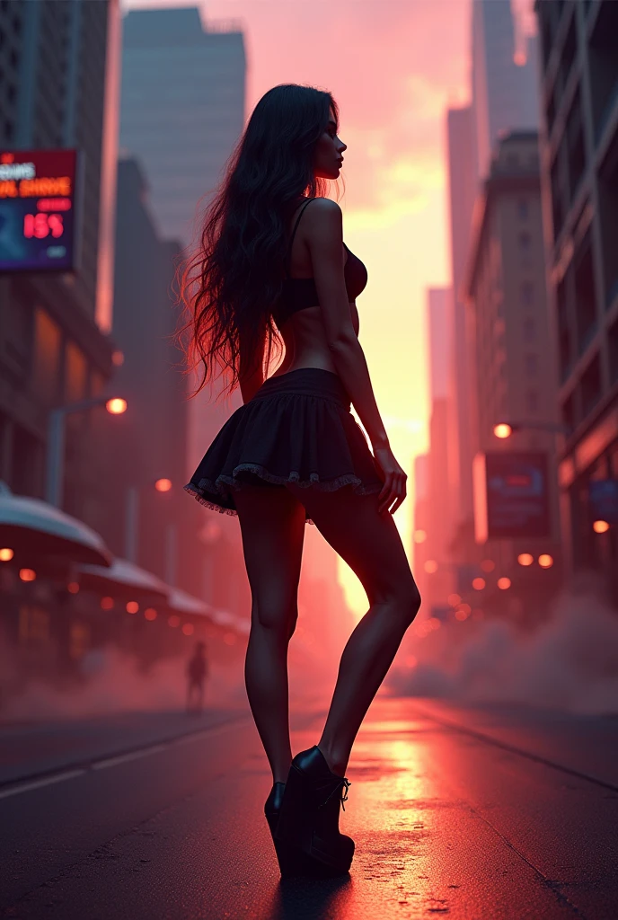 Make a woman in a short skirt seen from below