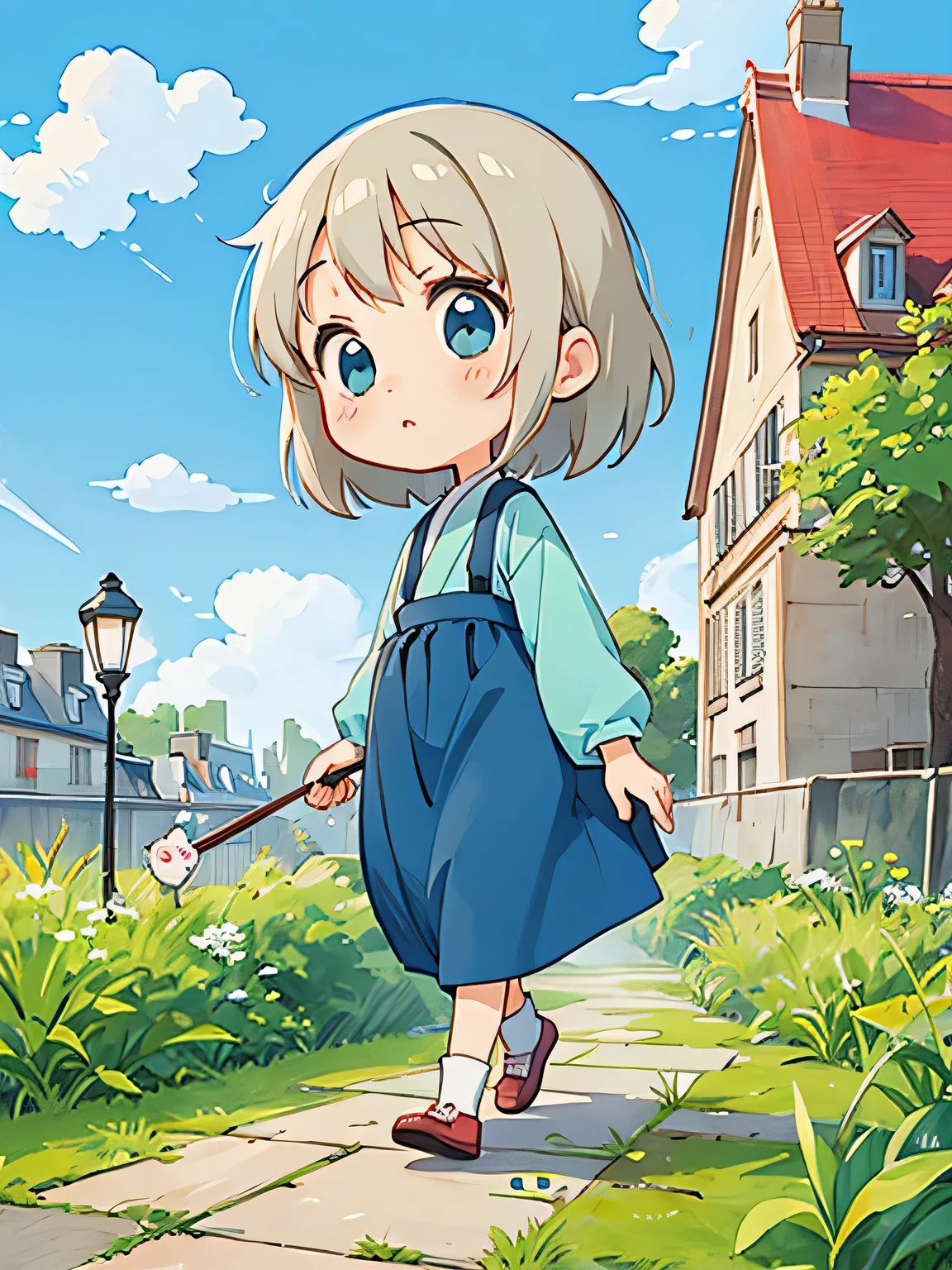 Hayao Miyazaki style、Kawaii Design, most beautiful girl ever、chibi, (((walking))), Paris