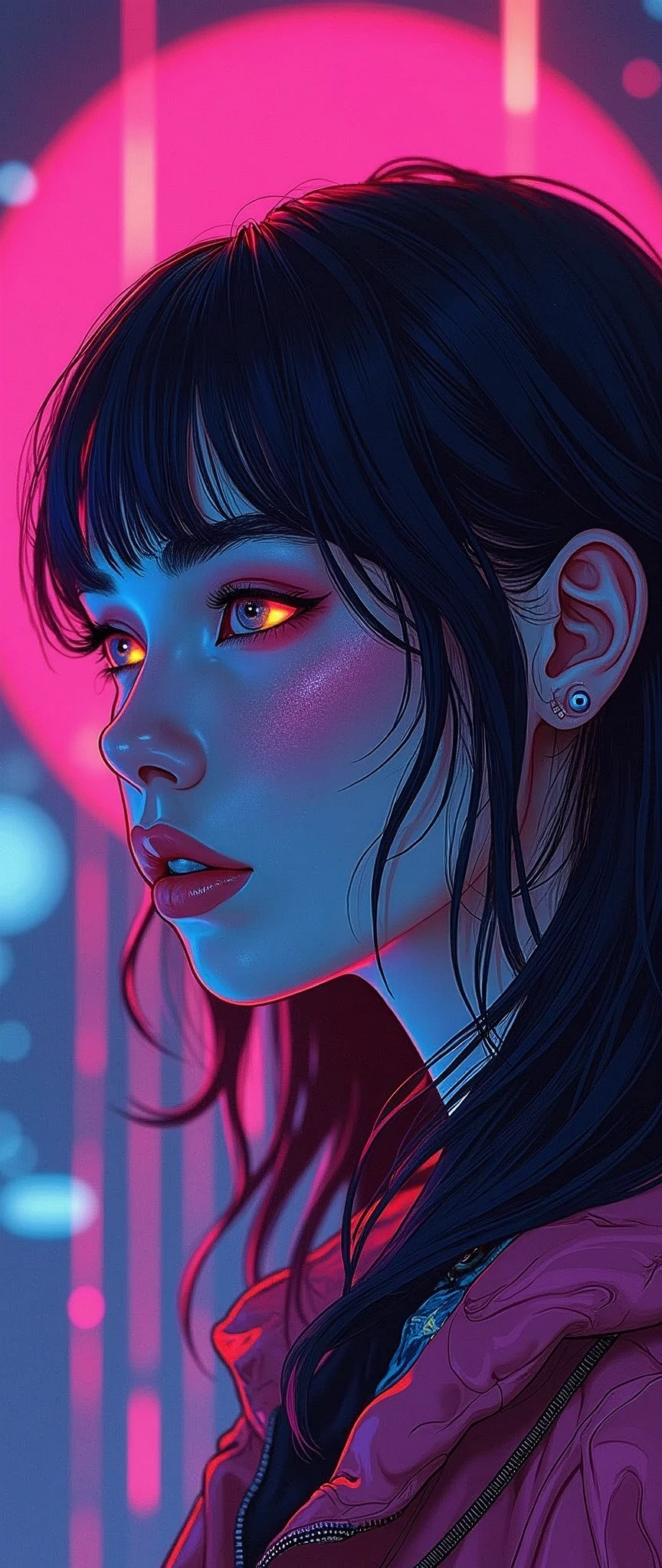 (masterpiece:1.2),(Highest quality),(Super detailed),(Ultra-high resolution),(Best illustrations),8k,wallpaper,(1 female),whole body,The theme is atonement,psychedelic,Neon color,Vector art,Layered textures,progressive,pop,sf,cyber punk
