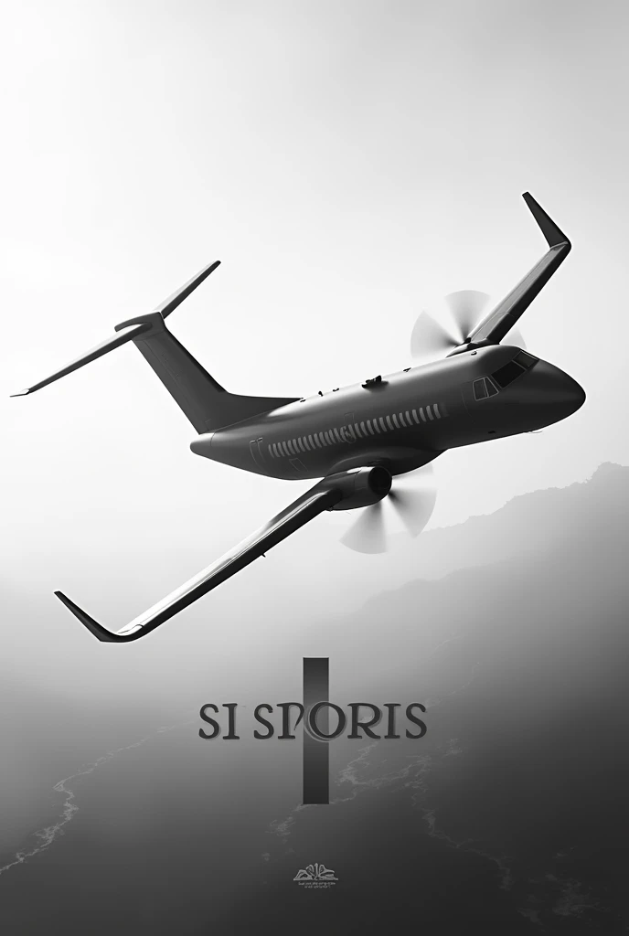 Create an image of an ATR 72 airplane flying sideways in black and white,com o símbolo de mourning bem no meio da imagem e os dizerem "mourning"