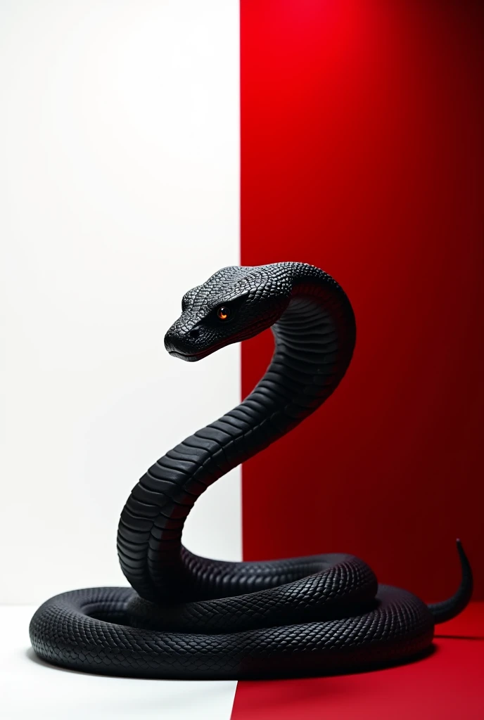 Black hornless cobra with white and red background divided