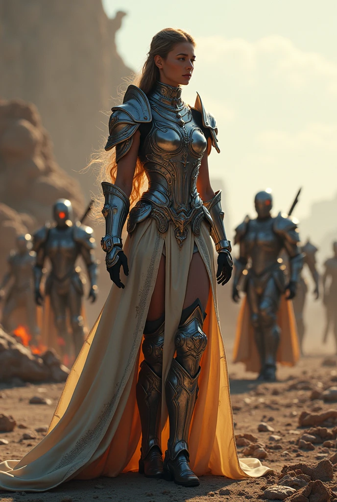 1girl,future warrior princess,post-battle,different races,different armors,detailed armor,detailed clothing,highly detailed,award-winning character design,cinematic lighting,dramatic lighting,volumetric lighting,intricate details,hyperrealistic,photorealistic,8k,masterpiece,digital art,concept art