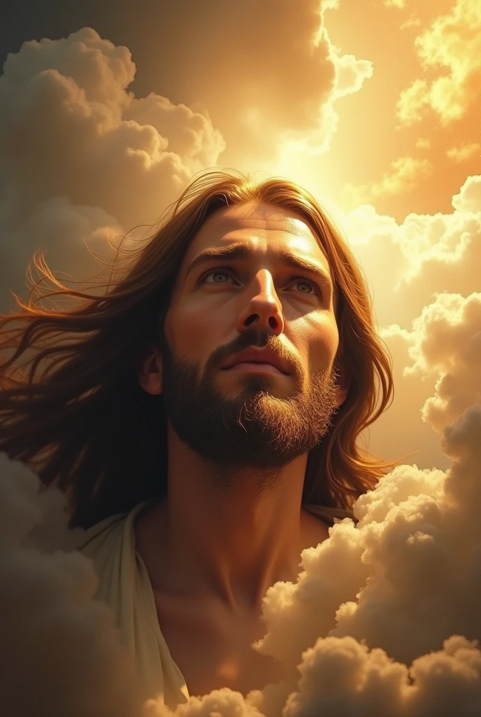 Make the face of Jesus Christ realistically descending from heaven