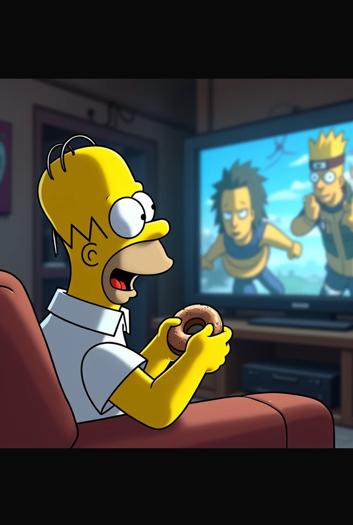 Homer Simpsons watching Naruto Shippuden