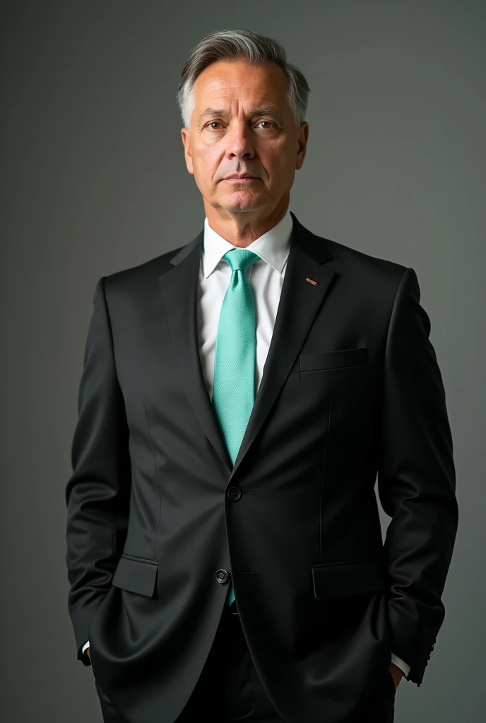 Realistic photo of man wearing black suit and mint green tie
