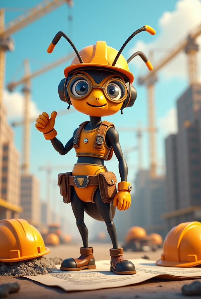 Create a mascot with an ant as a base, the mascot&#39;s theme is civil engineering 