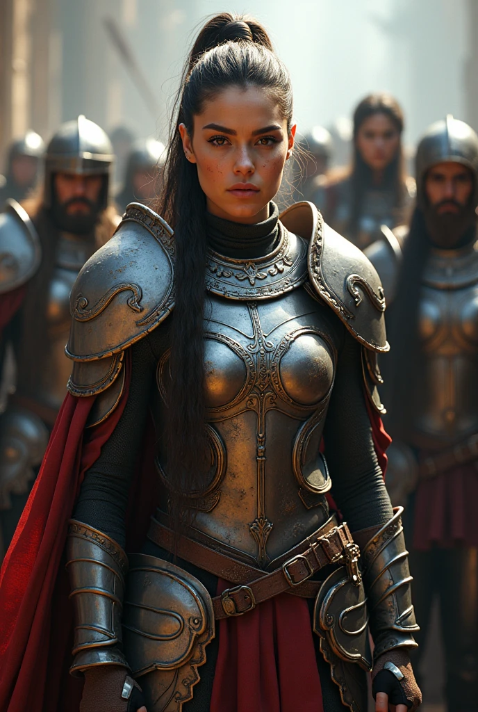1girl,future warrior princess,post-battle,different races,different armors,detailed armor,detailed clothing,highly detailed,award-winning character design,cinematic lighting,dramatic lighting,volumetric lighting,intricate details,hyperrealistic,photorealistic,8k,masterpiece,digital art,concept art