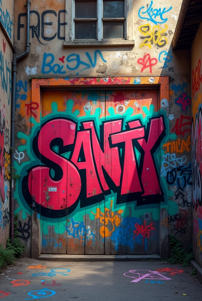 A wall covered in graffiti " FL Santy "