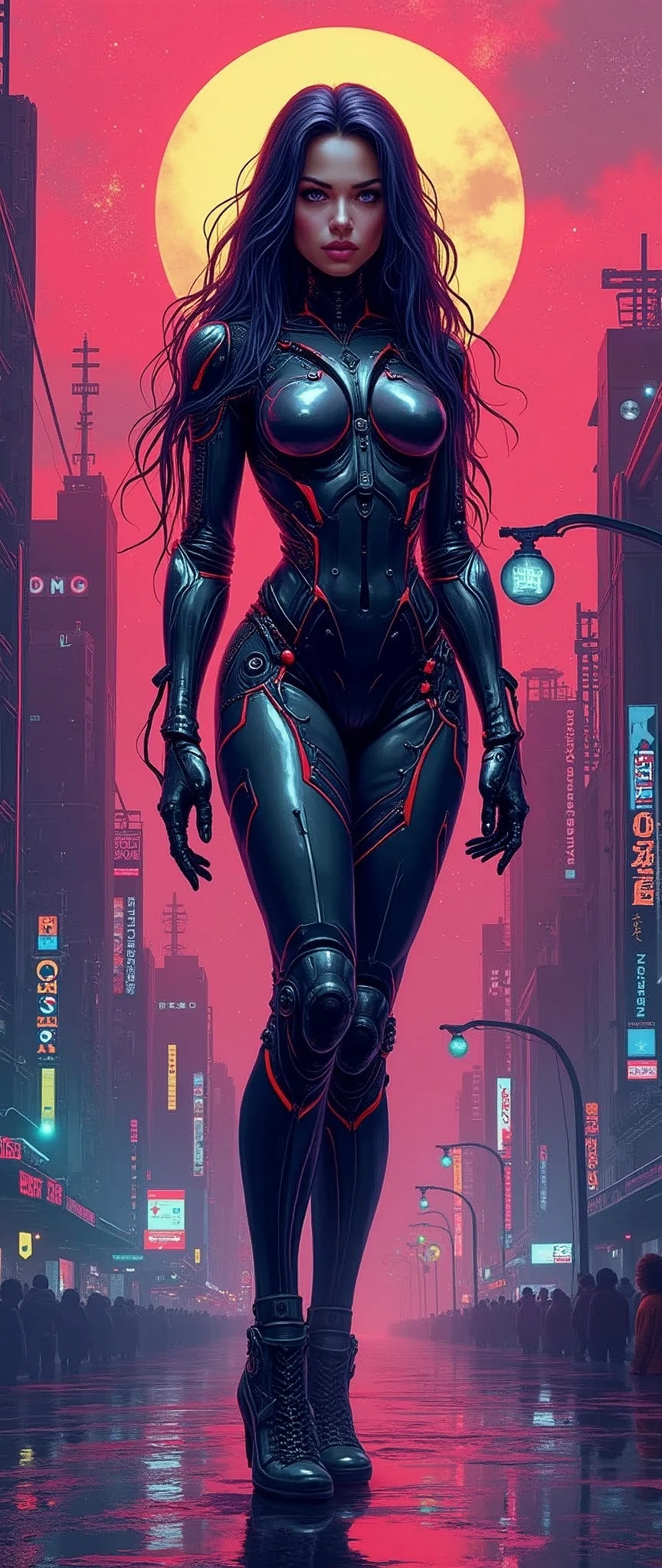 (masterpiece:1.2),(Highest quality),(Super detailed),(Ultra-high resolution),(Best illustrations),8k,wallpaper,(1 female),Beautiful female cyborg,whole body,psychedelic,Vector art,Layered textures,progressive,pop,sf,cyber punk,sexy