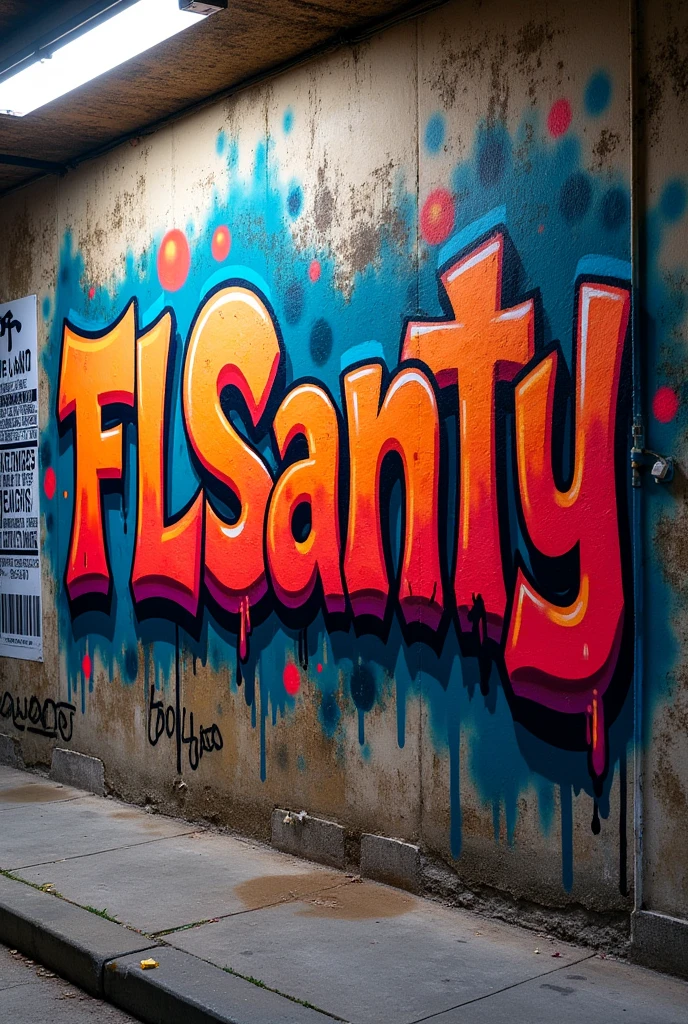 A wall covered in graffiti " FLSanty "