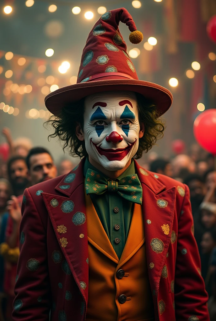 Funland, circus troupe, clowns, people cheering, inside the circus,Joker acts, best quality, work of art, very aesthetic, perfect composition, intricate details, Ultra-detailed