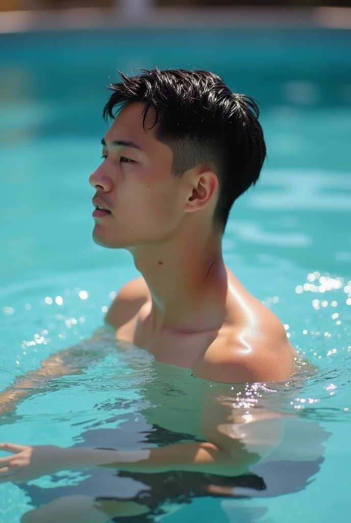 good looking　male　Black Hair　Asian　cute　swimming