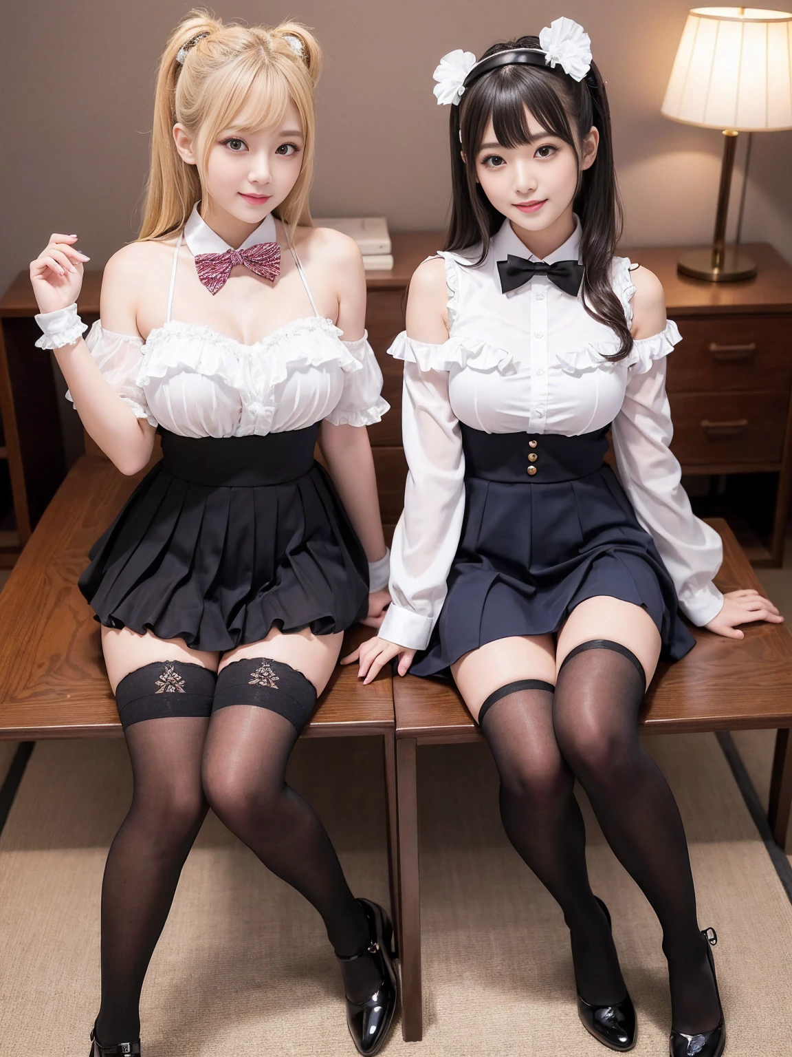 (Cowboy Shot:1.3),( masterpiece, Highest quality), 8k, ((Perfect Anatomy:1.2)),Beautiful Japanese Woman,,(One person:1.3), 20-year-old, Small face,(Cute Face:1.2),smile, Large breasts, ,Beautiful and detailed, Evenly spaced 1.2, Platinum blonde long hair,(Random Hairstyles), (Highly detailed face and skin texture), Golden ratio beautiful face,White skin,(secretary:1.2),Random sexy poses、(Exposing the valley:1.3),(Exposing your thighs:1.2),Gal Makeup,豪華な部屋で大胆なmini skirtをはいた23歳の女性, mini skirt,uniform,Japanese women,Bronze haired Japanese gal,Rear View, Bold Pose,Office Suits, Black Stockings, garter belt, White blouse, Choker Necklace, smile,Young and cute Japanese gravure idol, Japanese young gravure idol, Young Japanese sensual gravure idol, Young and slim Japanese gravure idol, Tabletop, Highest quality, Highly detailed RAW color photos, Professional Photos