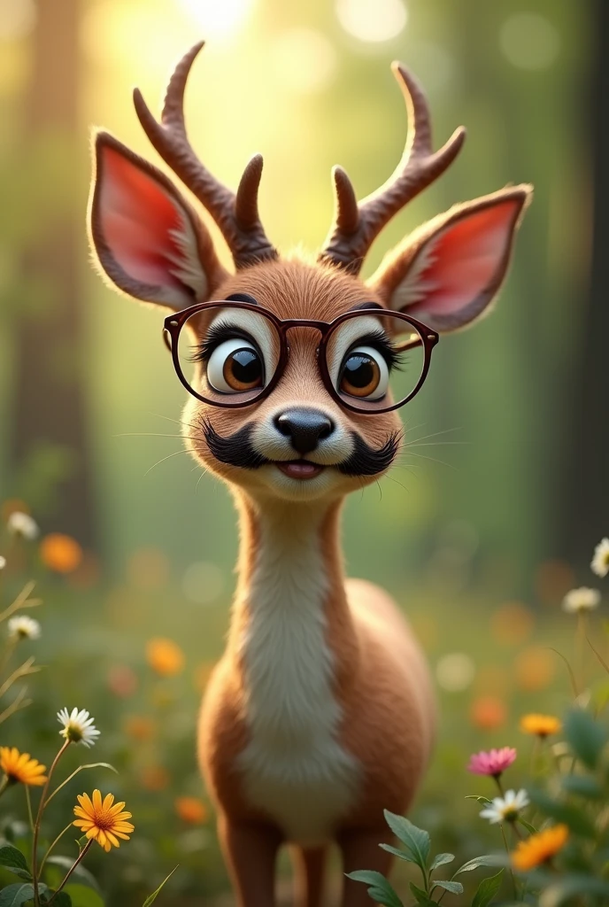Deer with mustache and glasses
