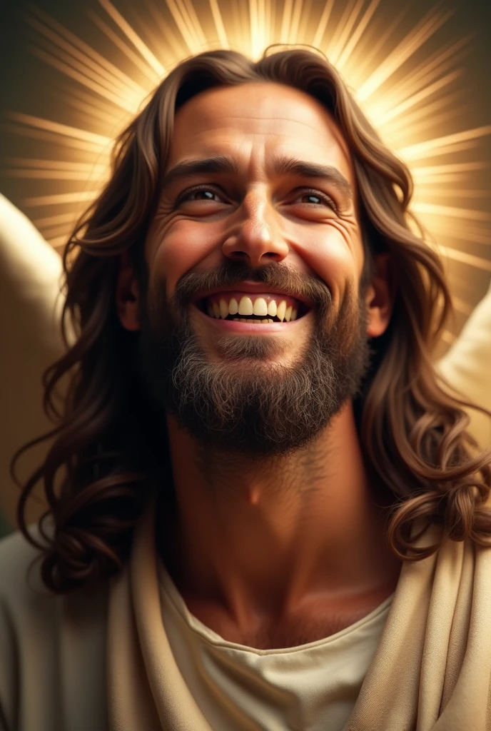 Make the face of Jesus Christ smiling super realistic with wings