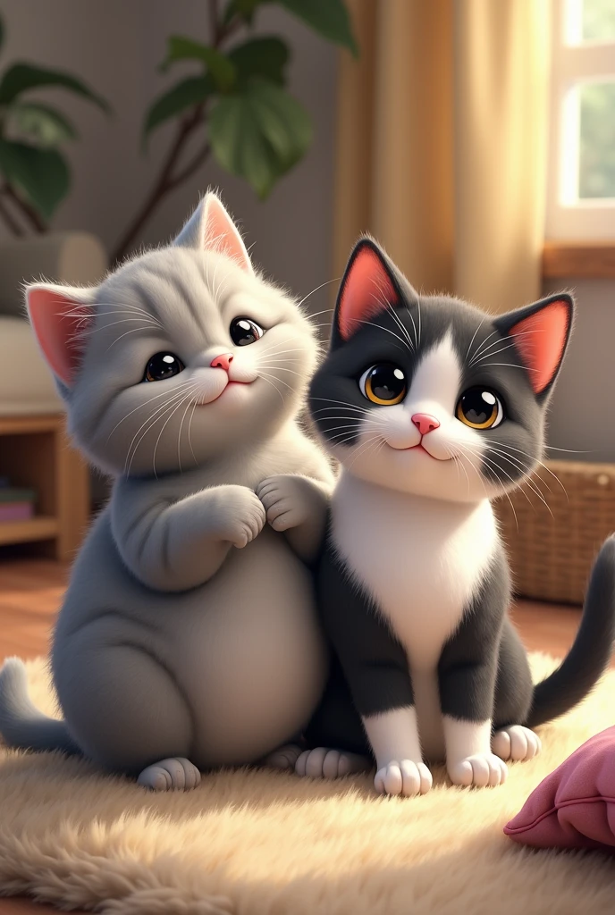 A chubby gray cat, a gray and white mixed cat and a black and white cat