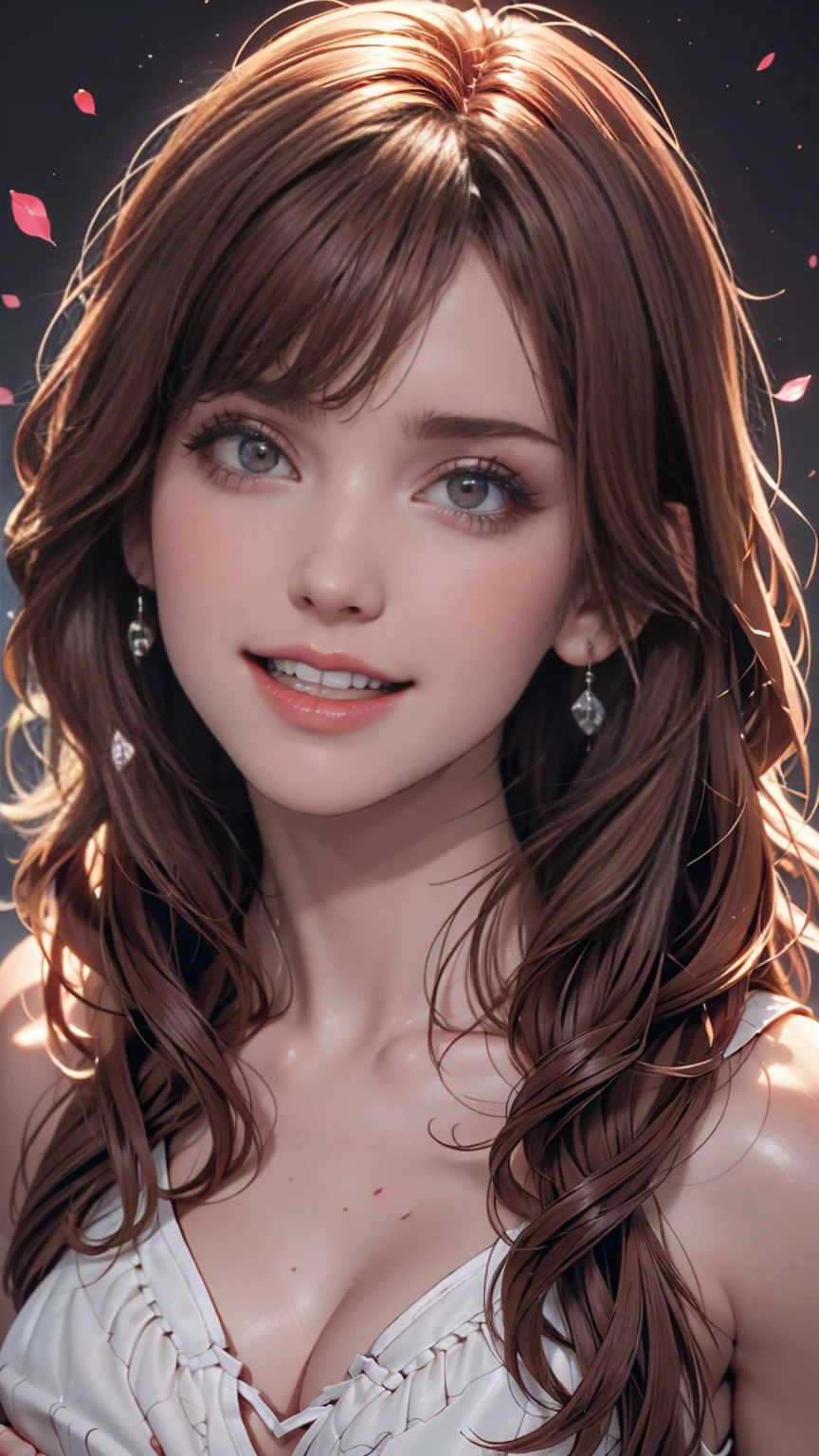 Glow Art: 1.0), (bright, sketch, drawing: 1.0), One girl, bangs, red eyes bright relucent light in hair, blush, clavicle, Hair between the eyes, Long Hair, View your viewers, good, Open your mouth, Pink Hair, Portraiture, Shiny, Shiny hair, Side Ponytail,