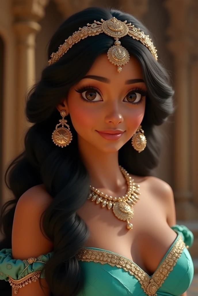 Stunning Princess Jasmine, photo in 8k, in action, cinematic.