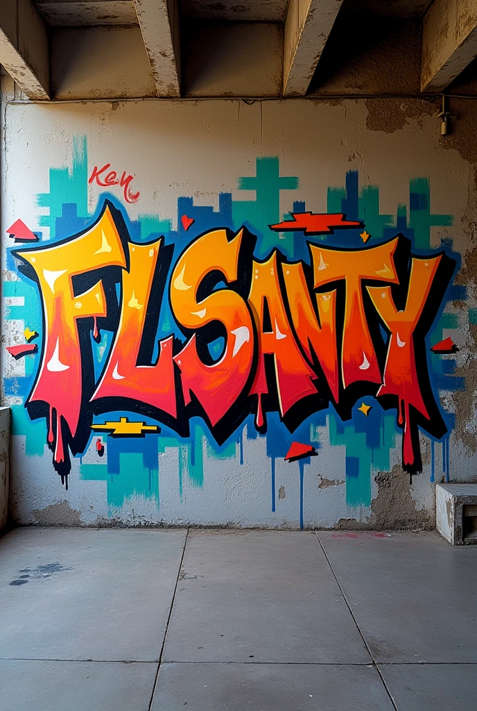 A wall covered in graffiti " FLSanty " hiphop street style