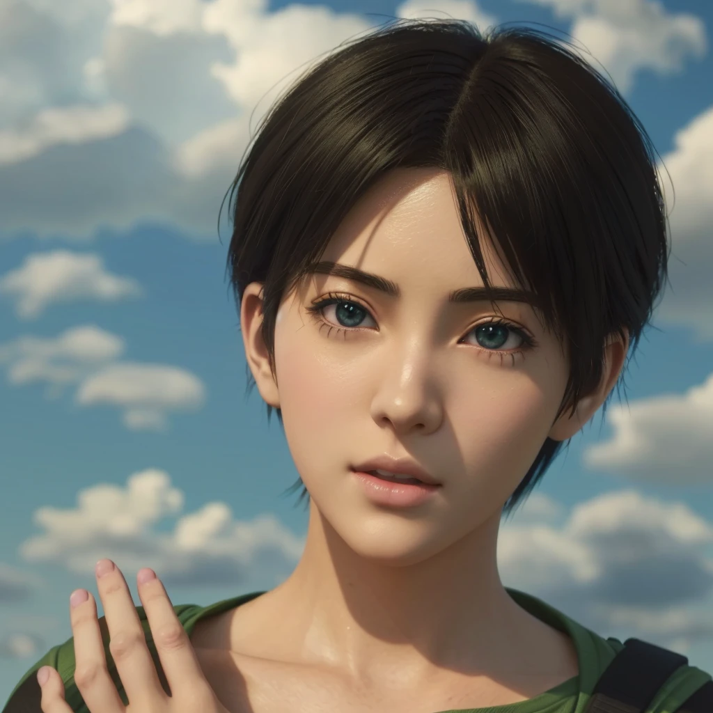There is a woman wearing a green shirt and carrying a black backpack., Realistic Anime 3D Style, Anime Realism style, 3D Anime Real, Photorealistic Animation girl render, Smooth anime CG art, Photorealistic Animation, Anime Realism, Ultra realistic anime, Anime-style 3D, Realistic anime art style, Created by Anime Painter Studio, Realistic young anime girl