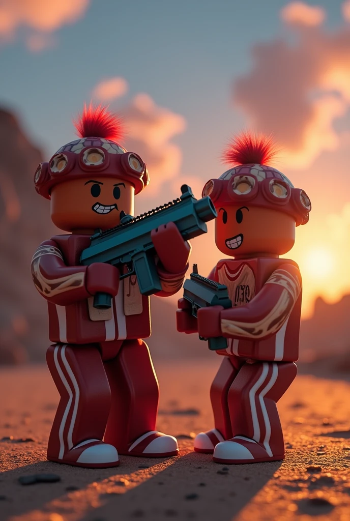 Noobs and bacons fighting with guns in roblox