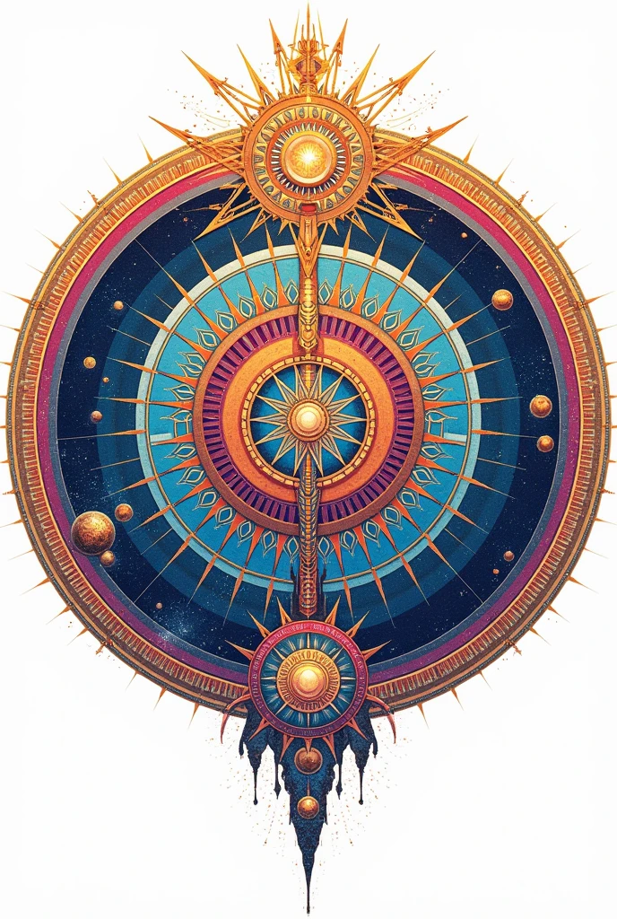 Mandala world view diagram, geometric composition representing the universe, psychedelic style, white background, best image quality