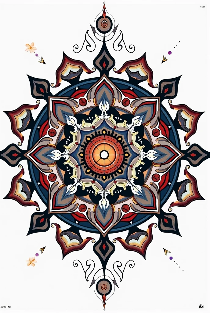 Mandala world view diagram, geometric composition representing the universe, psychedelic style, white background, best image quality