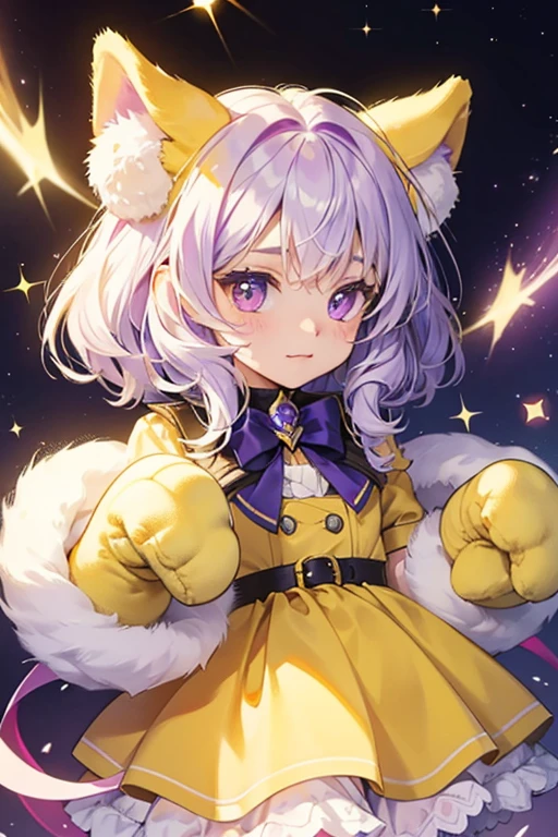 Mittens is a fluffy yellow girl kitten with a white muzzle and purple inner ears. SPARKLE; GLITTER